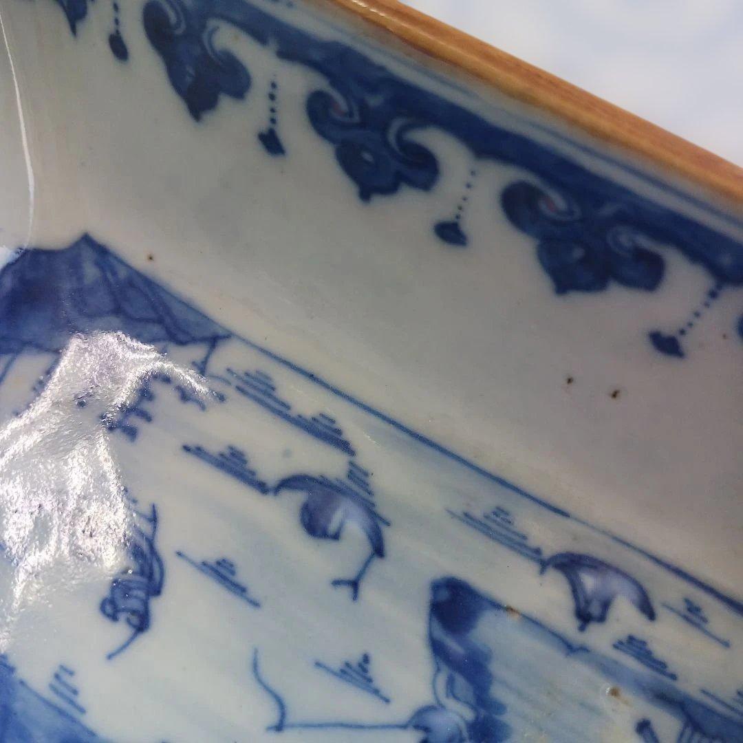 アンティーク　清朝道光年製 青白磁風景皿