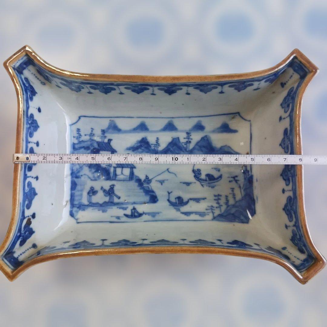 アンティーク　清朝道光年製 青白磁風景皿