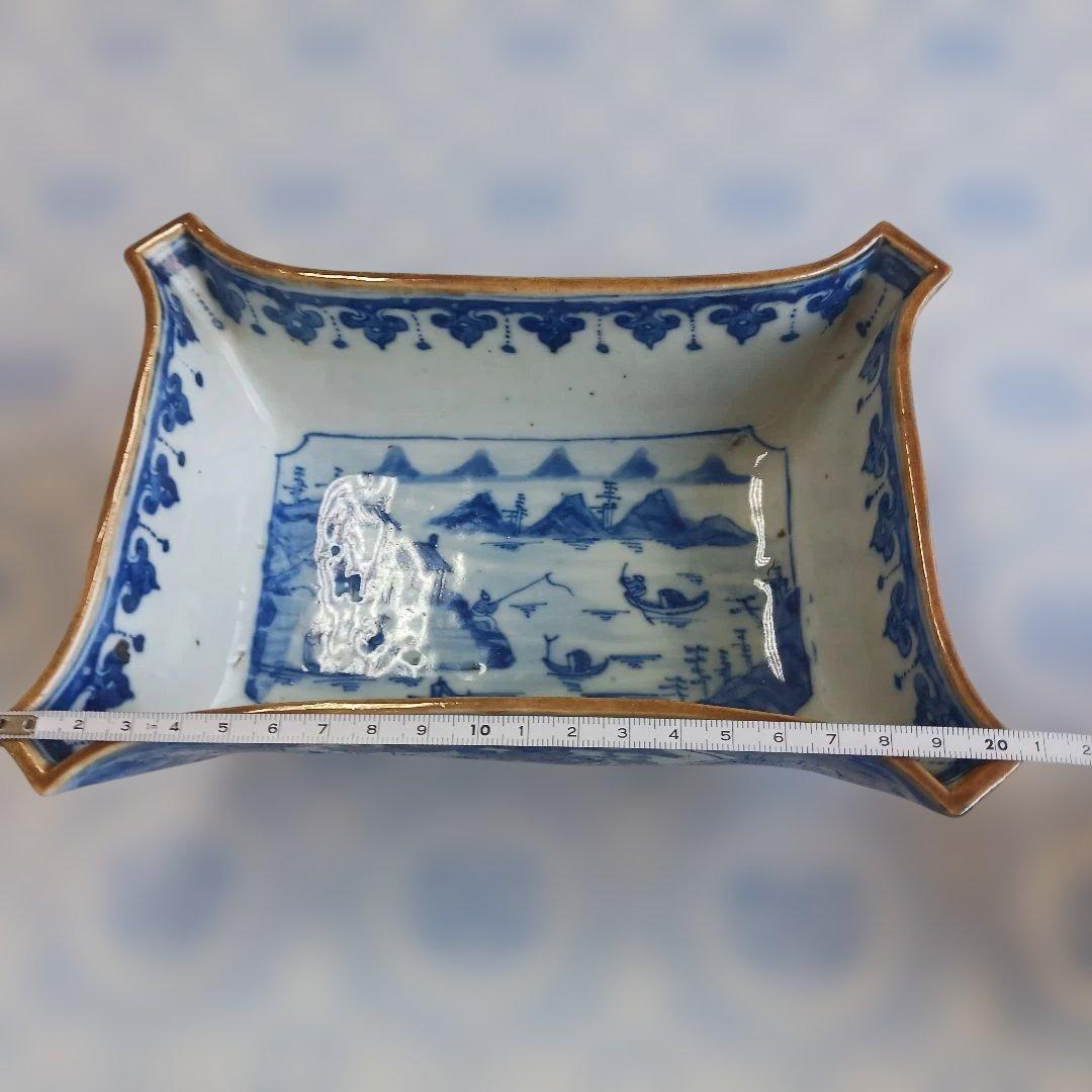 アンティーク　清朝道光年製 青白磁風景皿