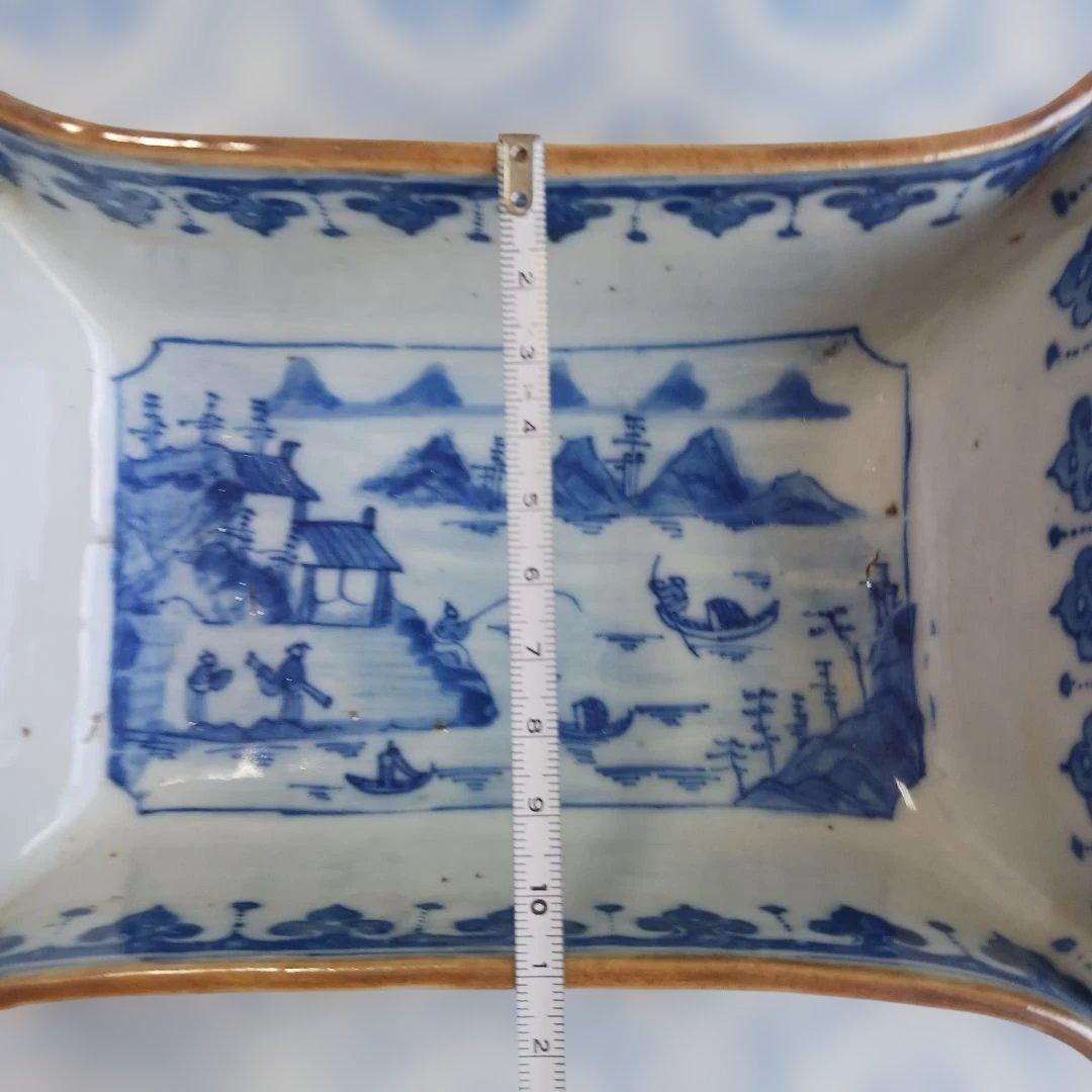 アンティーク　清朝道光年製 青白磁風景皿