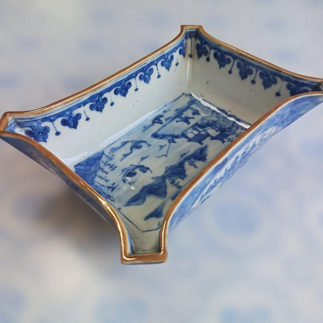 アンティーク　清朝道光年製 青白磁風景皿