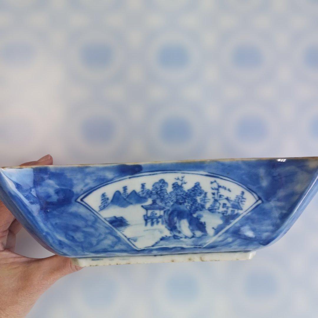 アンティーク　清朝道光年製 青白磁風景皿
