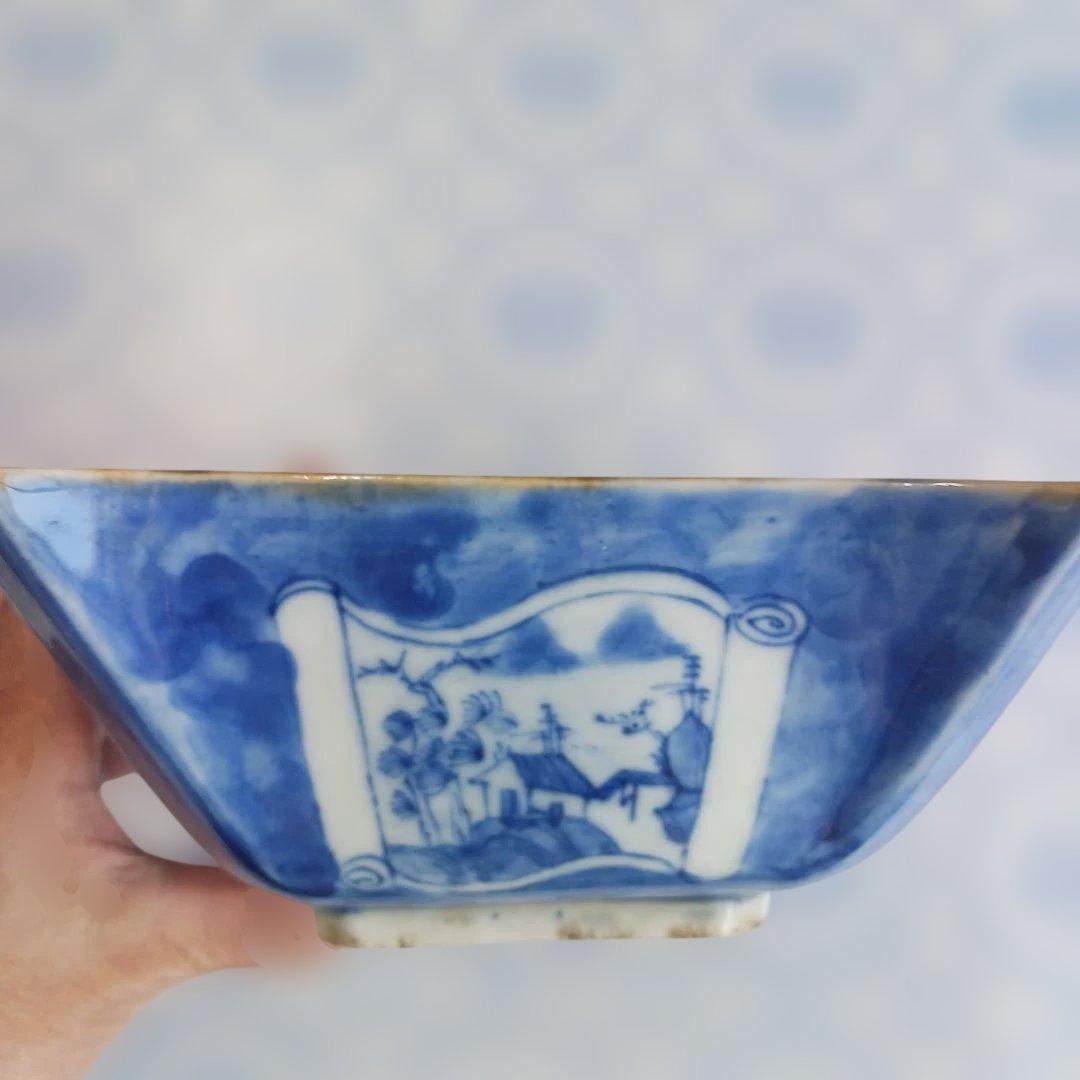 アンティーク　清朝道光年製 青白磁風景皿