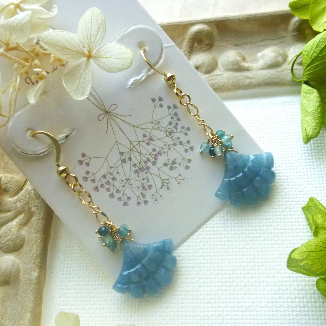 14kgf/天然石トロレアイトとグランディディエライトのひらひらスカートピアス