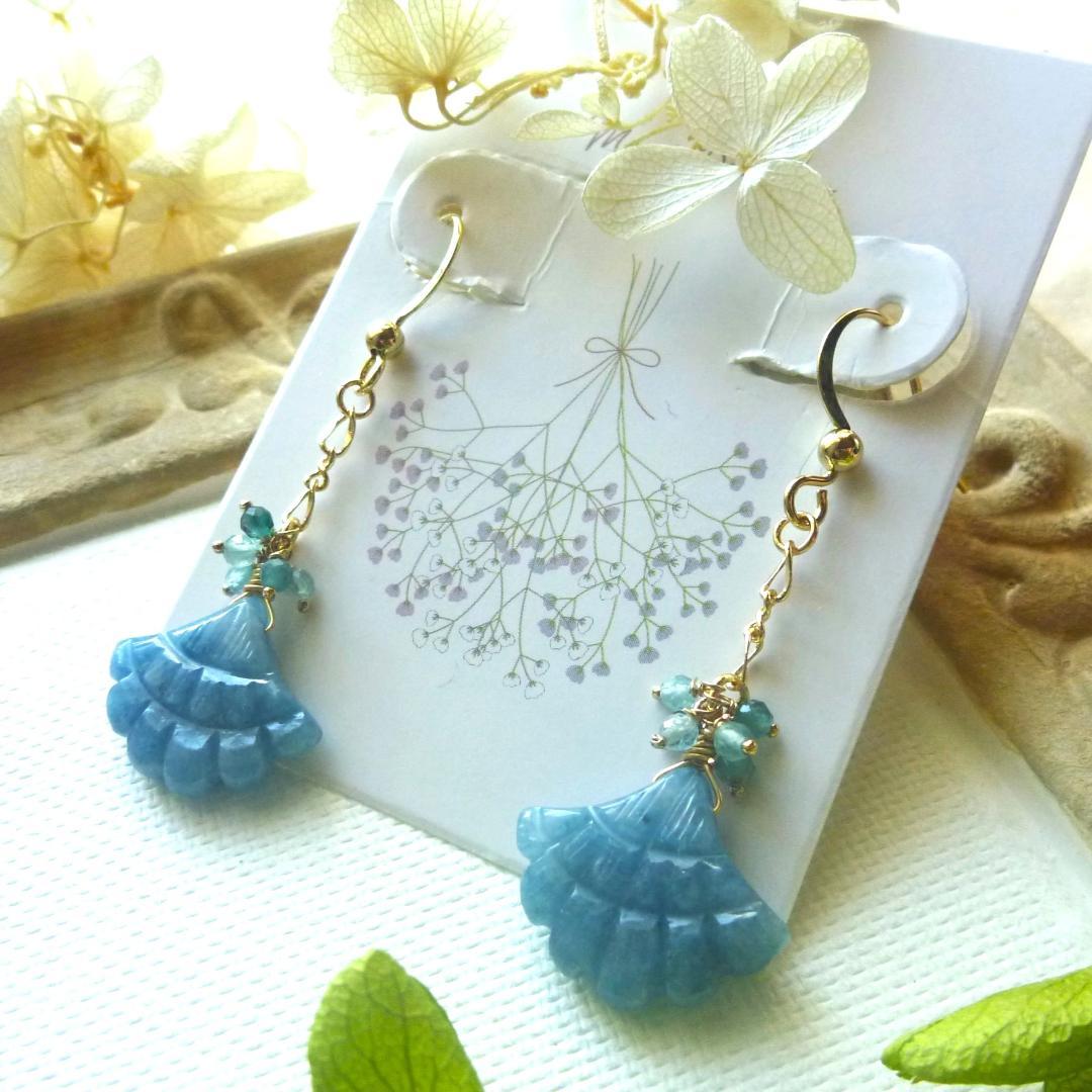 14kgf/天然石トロレアイトとグランディディエライトのひらひらスカートピアス