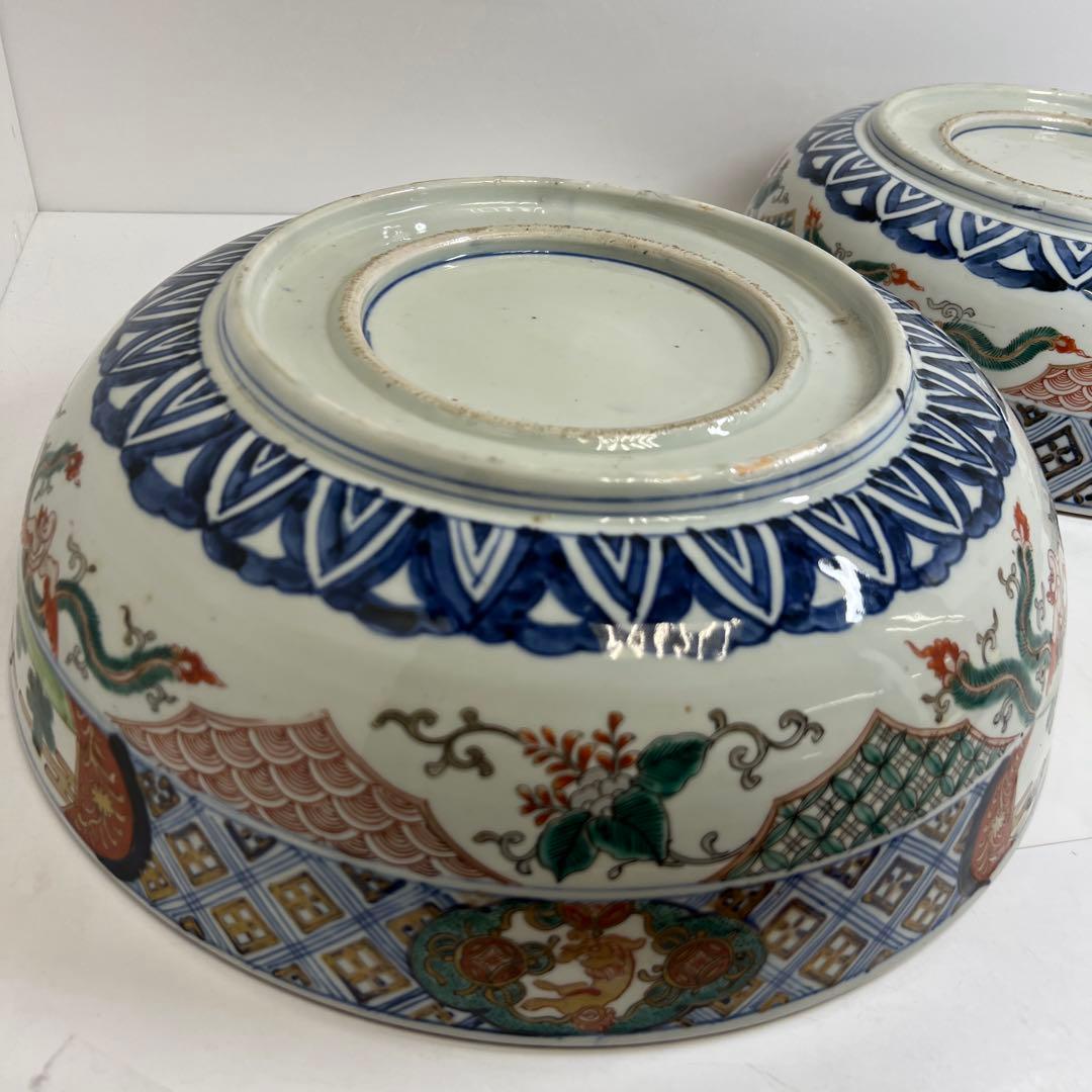 古伊万里　染錦大鉢2点　口径36.8/34.5㎝　東Y8-0319②