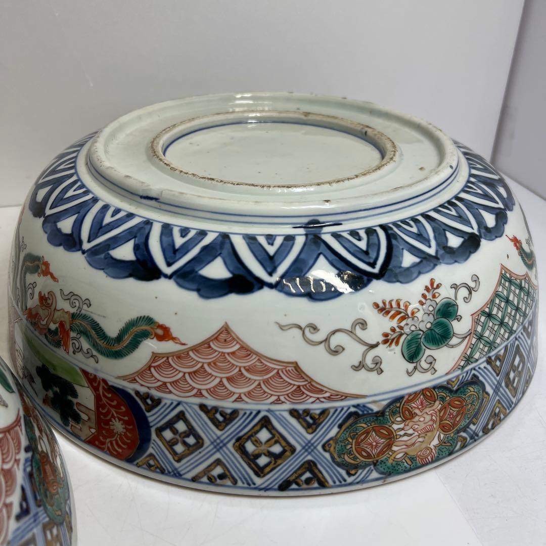 古伊万里　染錦大鉢2点　口径36.8/34.5㎝　東Y8-0319②