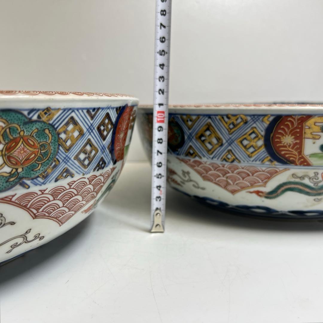 古伊万里　染錦大鉢2点　口径36.8/34.5㎝　東Y8-0319②