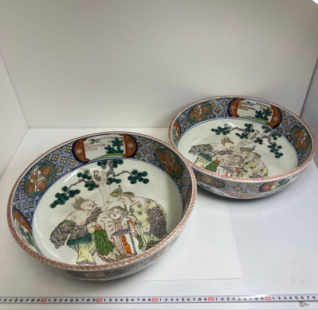 古伊万里　染錦大鉢2点　口径36.8/34.5㎝　東Y8-0319②
