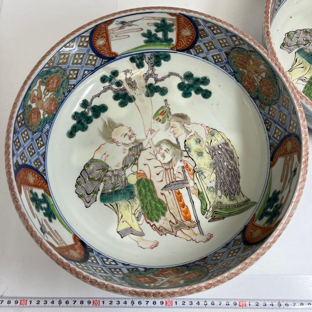 古伊万里　染錦大鉢2点　口径36.8/34.5㎝　東Y8-0319②