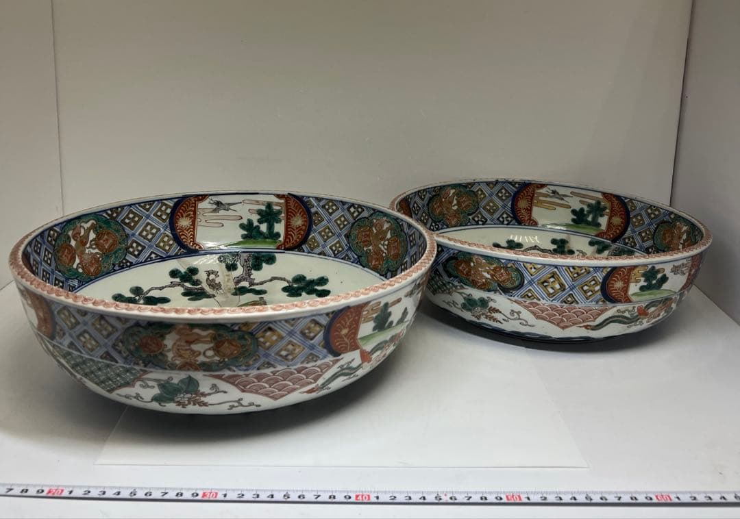 古伊万里　染錦大鉢2点　口径36.8/34.5㎝　東Y8-0319②