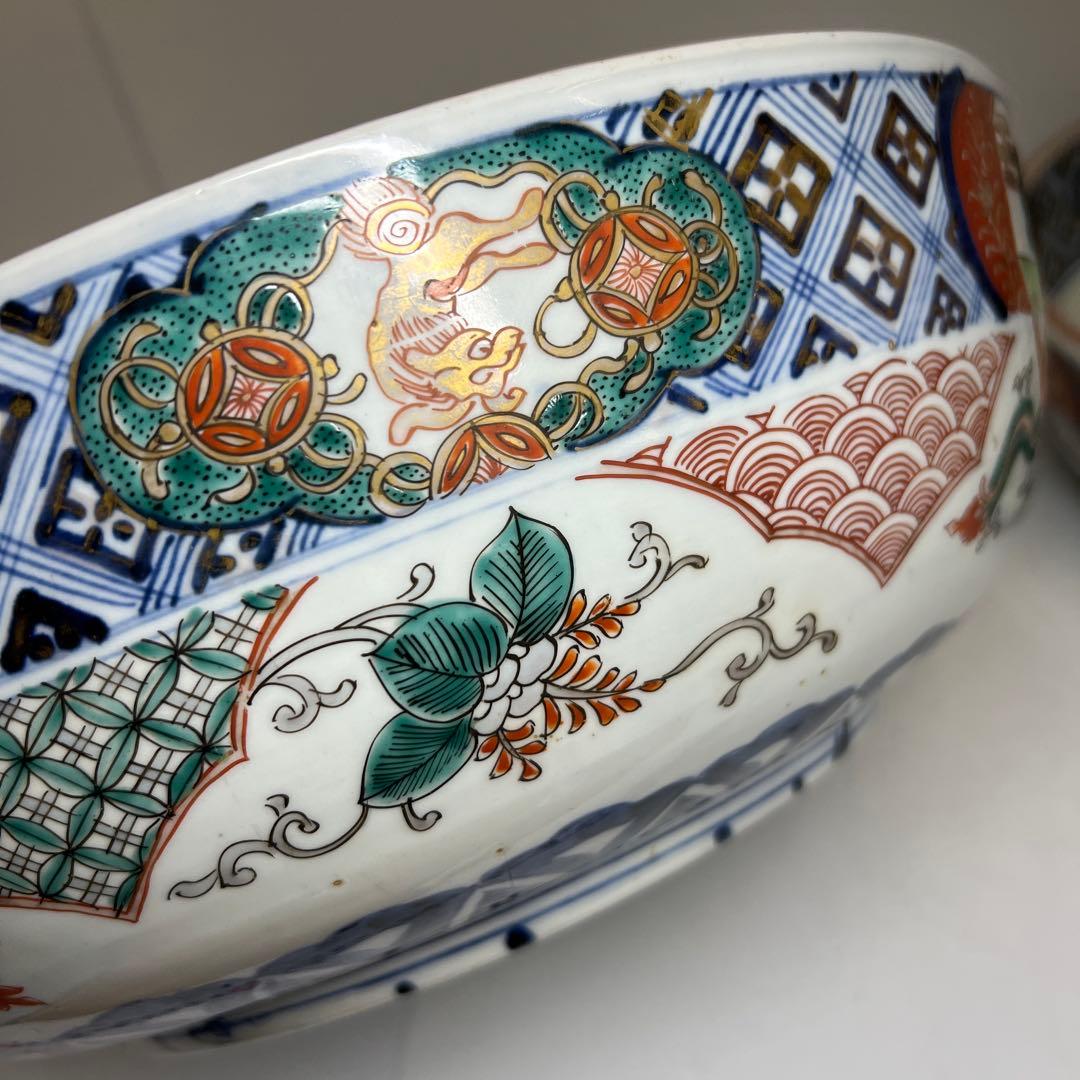 古伊万里　染錦大鉢2点　口径36.8/34.5㎝　東Y8-0319②