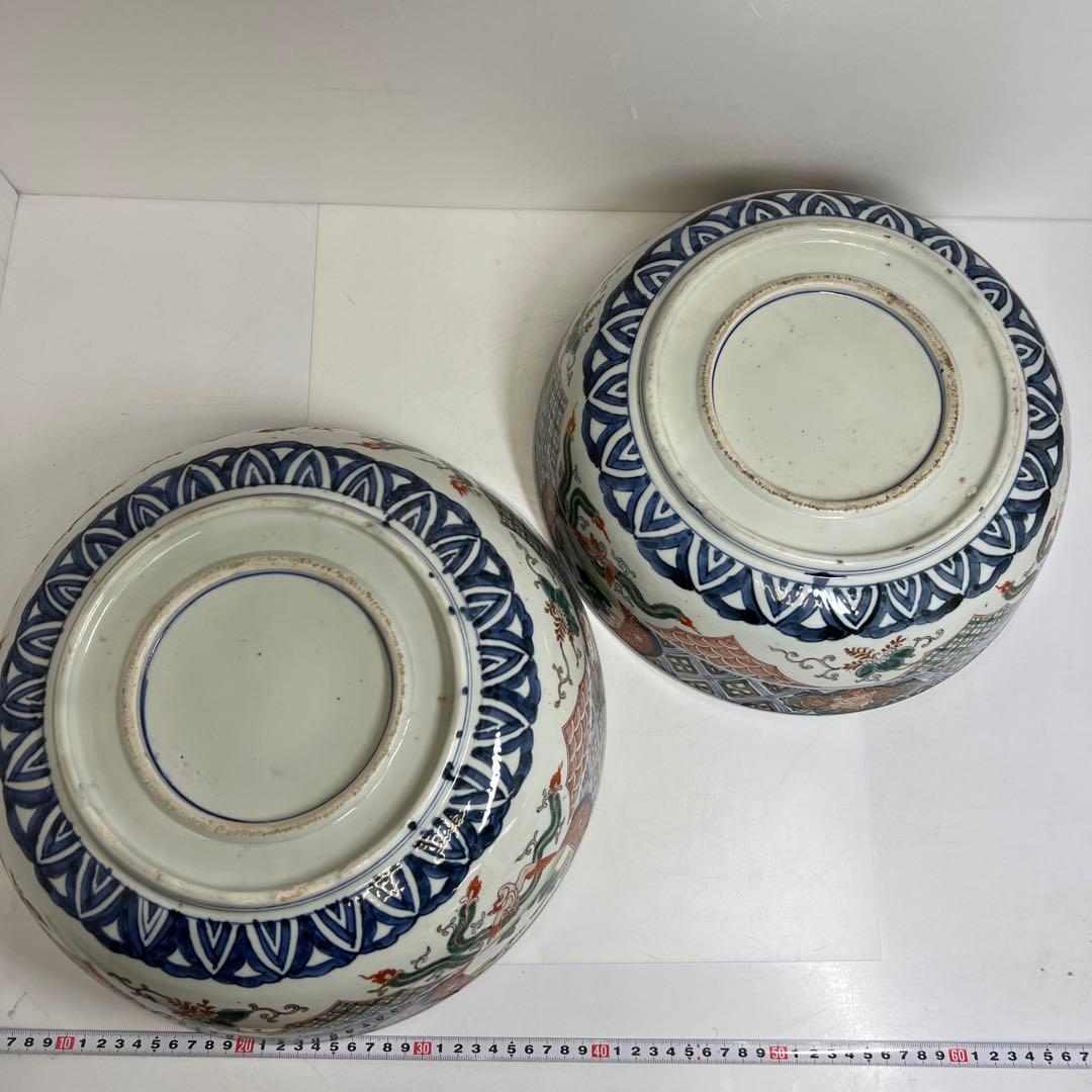 古伊万里　染錦大鉢2点　口径36.8/34.5㎝　東Y8-0319②