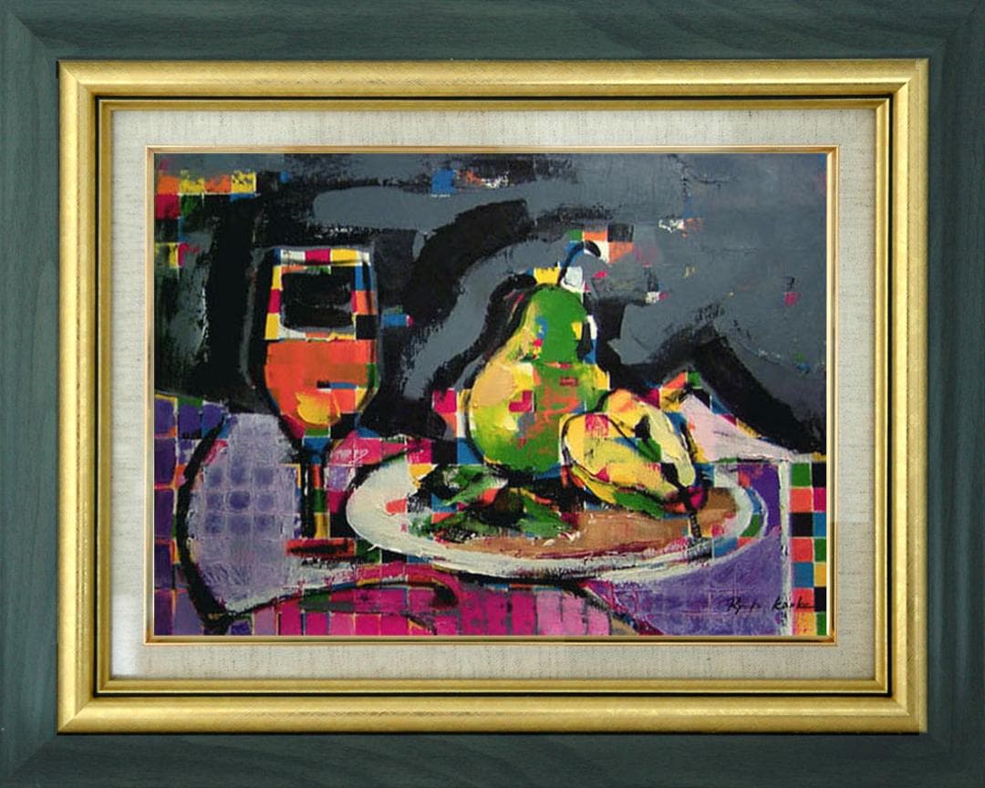 油絵 菅家令子 絵 絵画インテリア額付(黒) uF6-062204 静物 ワイン