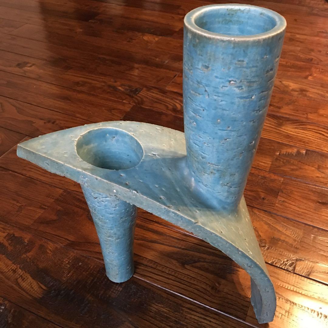 希少珍品！青緑 変形 花器 花入 花瓶 壺 飾壺 陶器 陶芸品 骨董品 古美術品