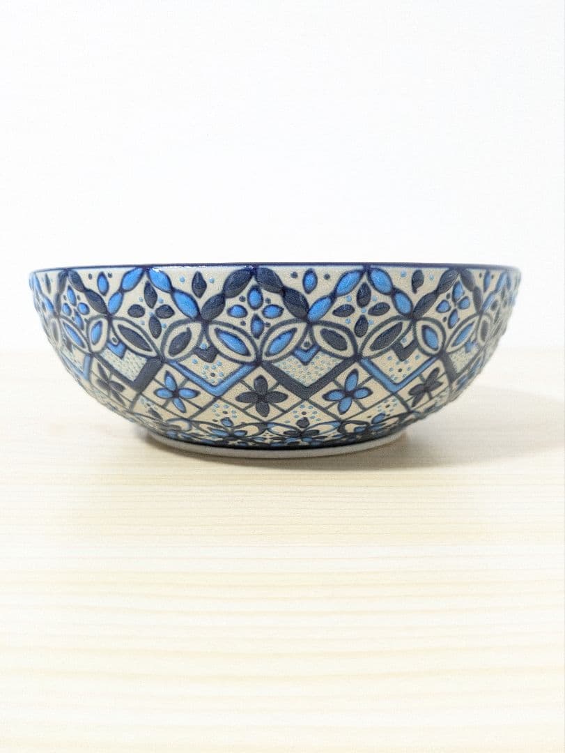 【未使用】Javier Servín ボウル セルビン焼き 青花柄 メキシコ陶器