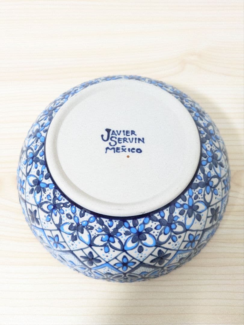 【未使用】Javier Servín ボウル セルビン焼き 青花柄 メキシコ陶器