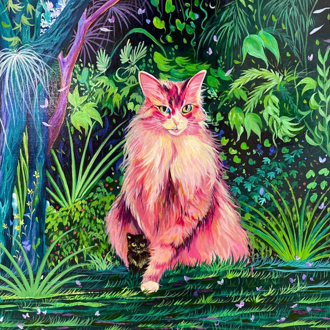 絵画　猫の絵　子猫　ジャングルの絵