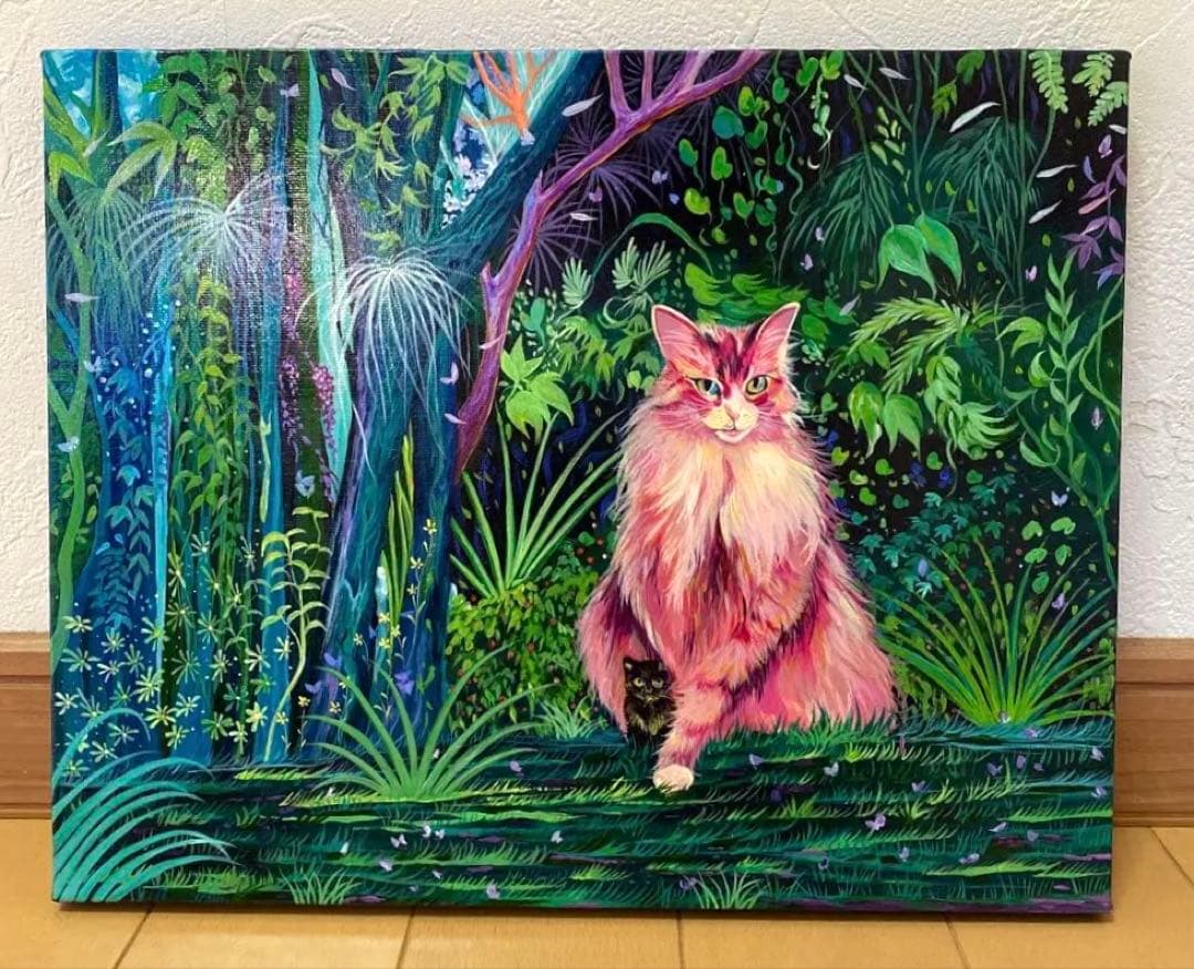 絵画　猫の絵　子猫　ジャングルの絵