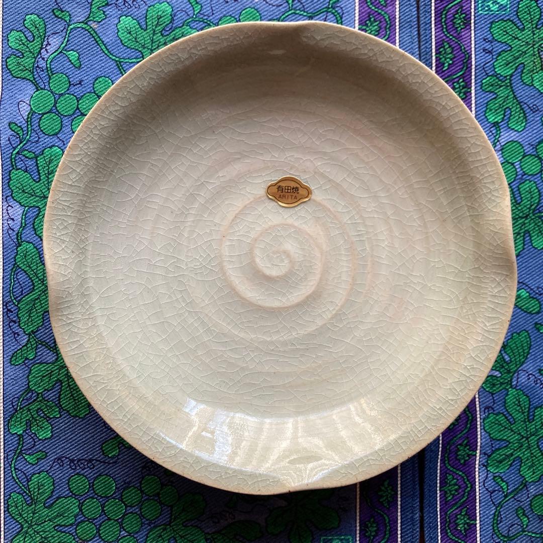 【未使用】有田焼 陶器製皿 青磁色 渦巻き模様 5枚セット