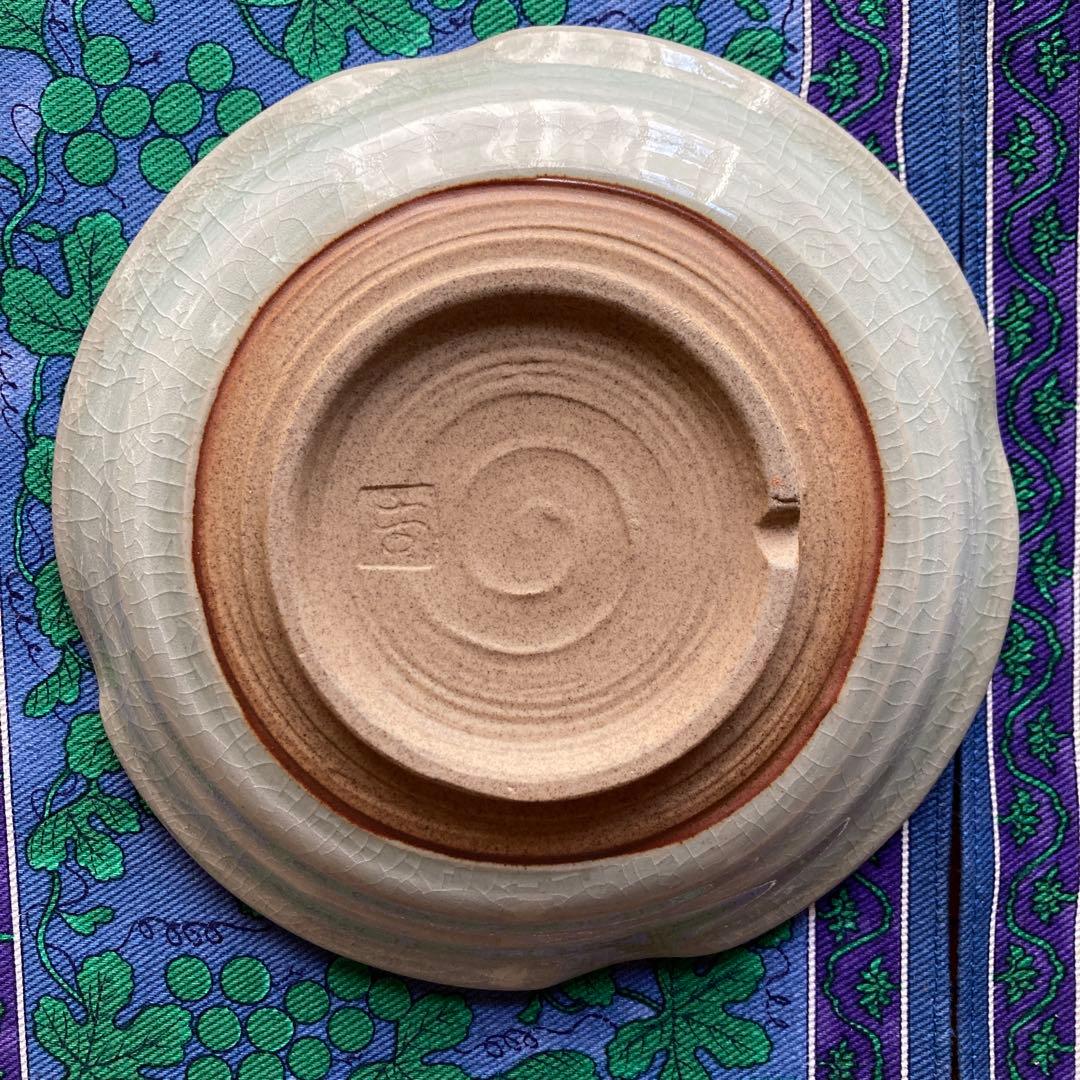 【未使用】有田焼 陶器製皿 青磁色 渦巻き模様 5枚セット