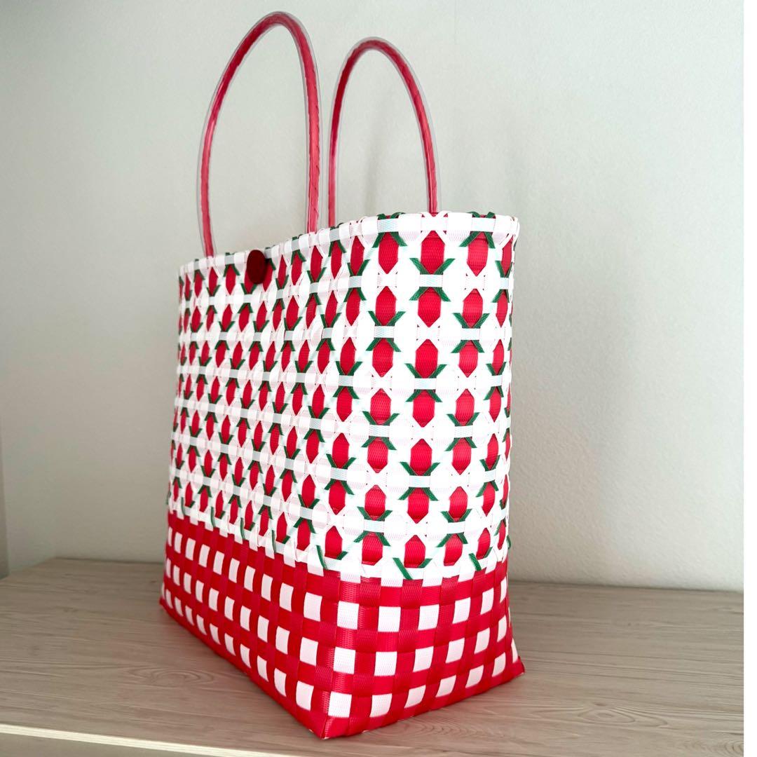 ギンガムチェックx赤イチゴ　プラカゴ　2XL 特大サイズ　A4収納可