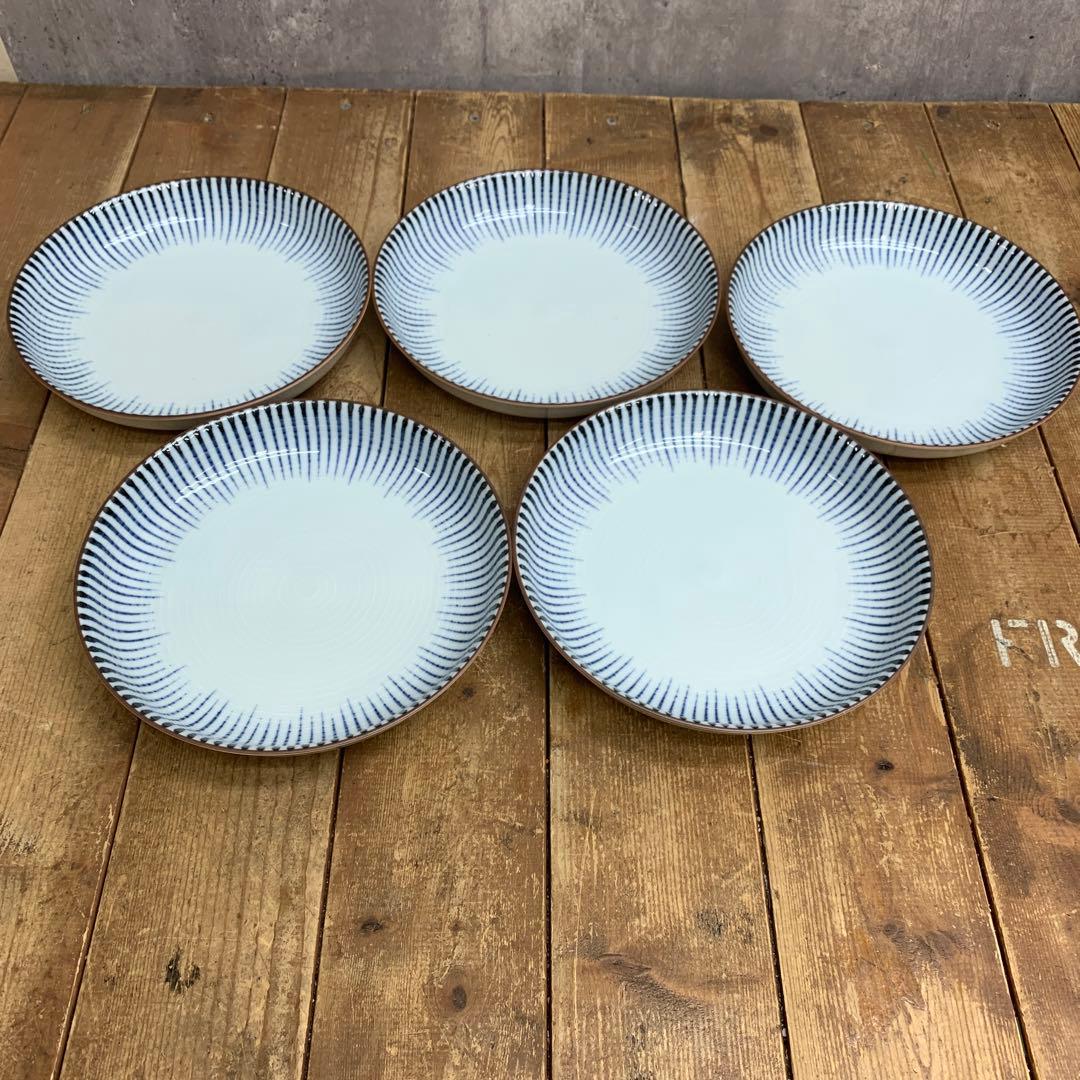 D-4 【美品】たち吉 小皿 5枚セット 十草模様 和食器 銘々皿 創作陶器 箱