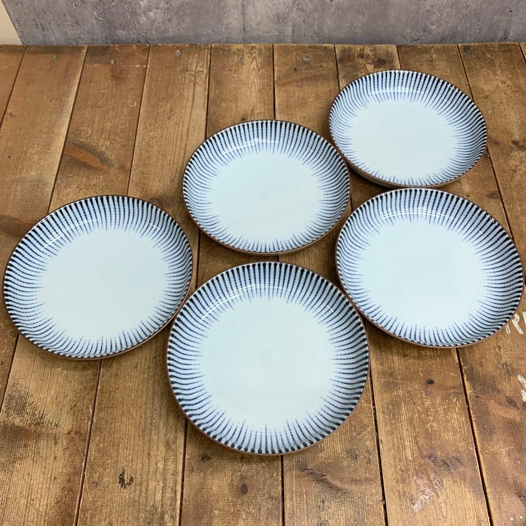 D-4 【美品】たち吉 小皿 5枚セット 十草模様 和食器 銘々皿 創作陶器 箱