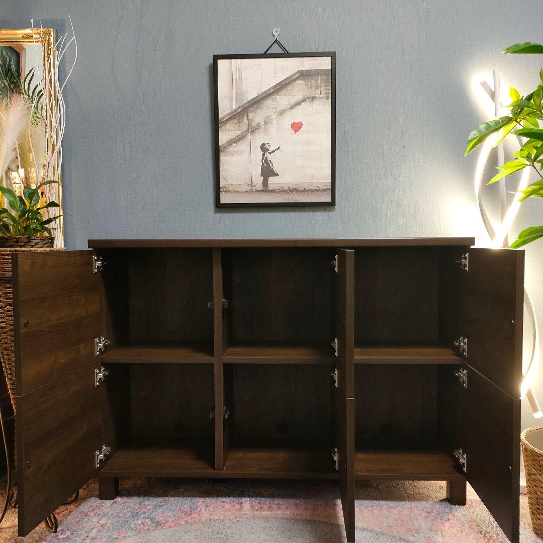 【ゴン】LOWYA サイドボード ダークブラウン6枚扉プッシュオープン式