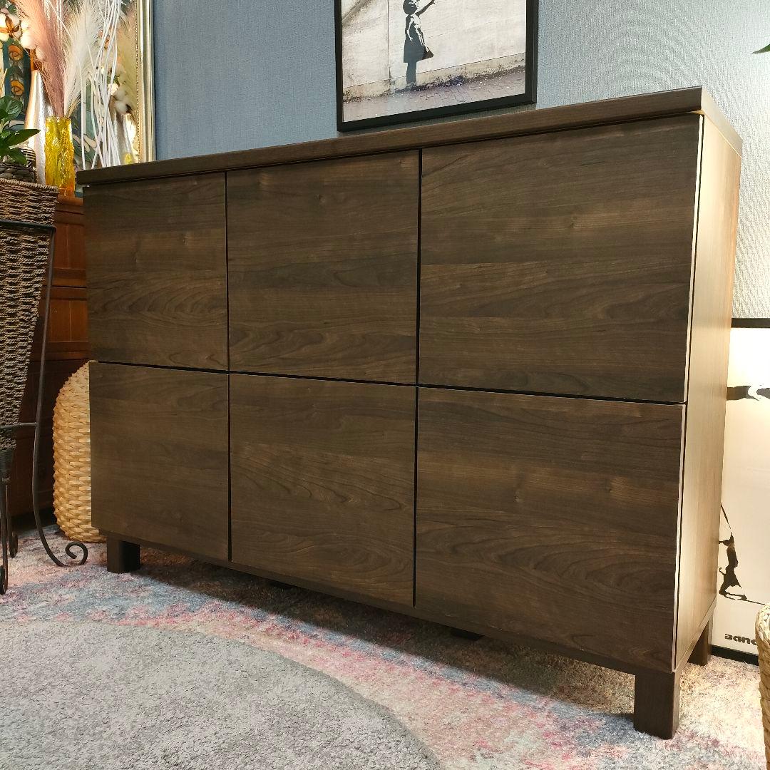 【ゴン】LOWYA サイドボード ダークブラウン6枚扉プッシュオープン式