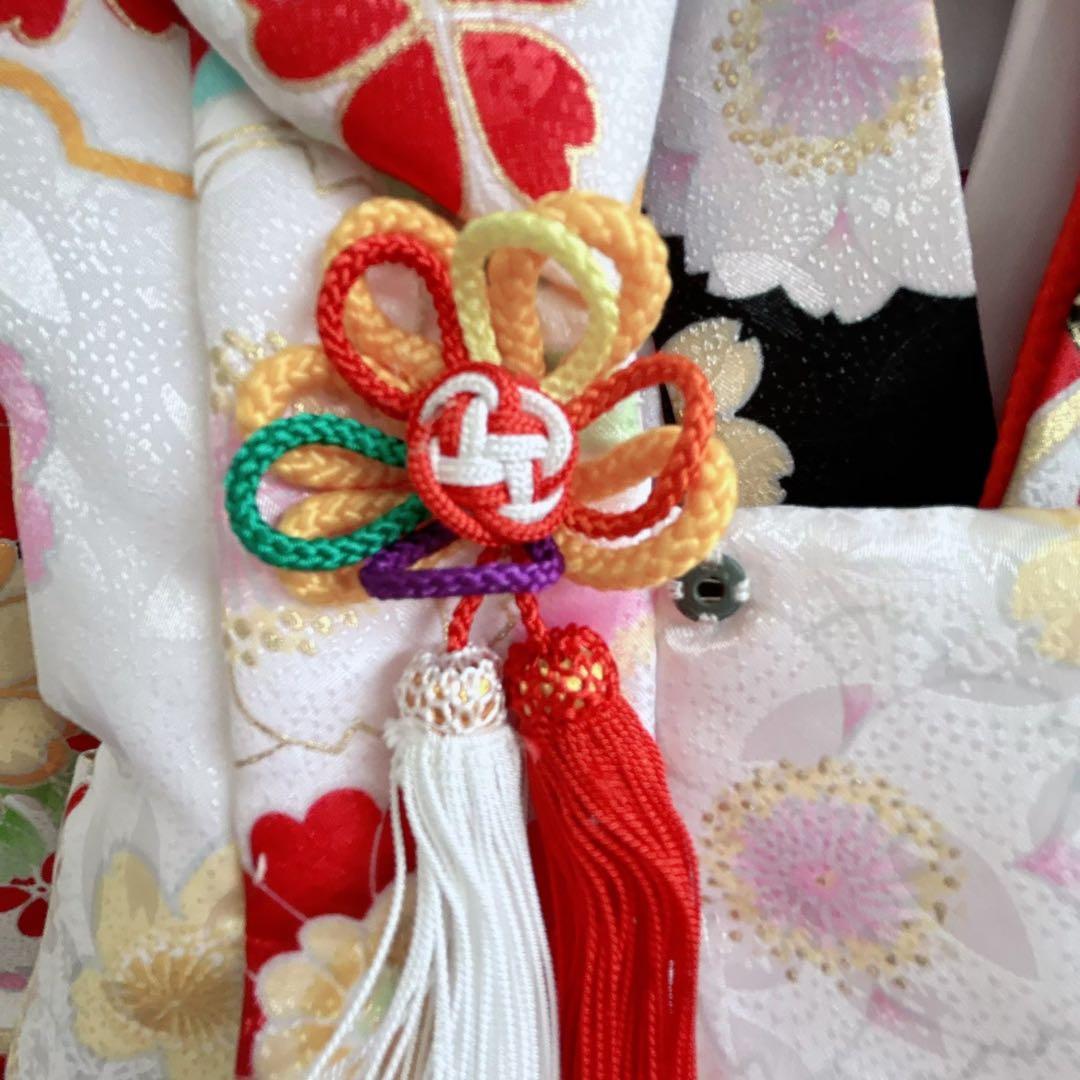美品セット　七五三　３歳女の子　長着＆被布＆長襦袢＆小物　黒地×白地　桜　絞り柄