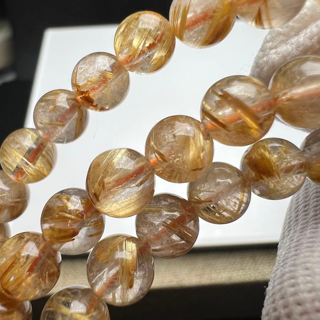 【81221】ハイグレード ゴールドルチルクォーツ6mm54cm 3連巻きブレス