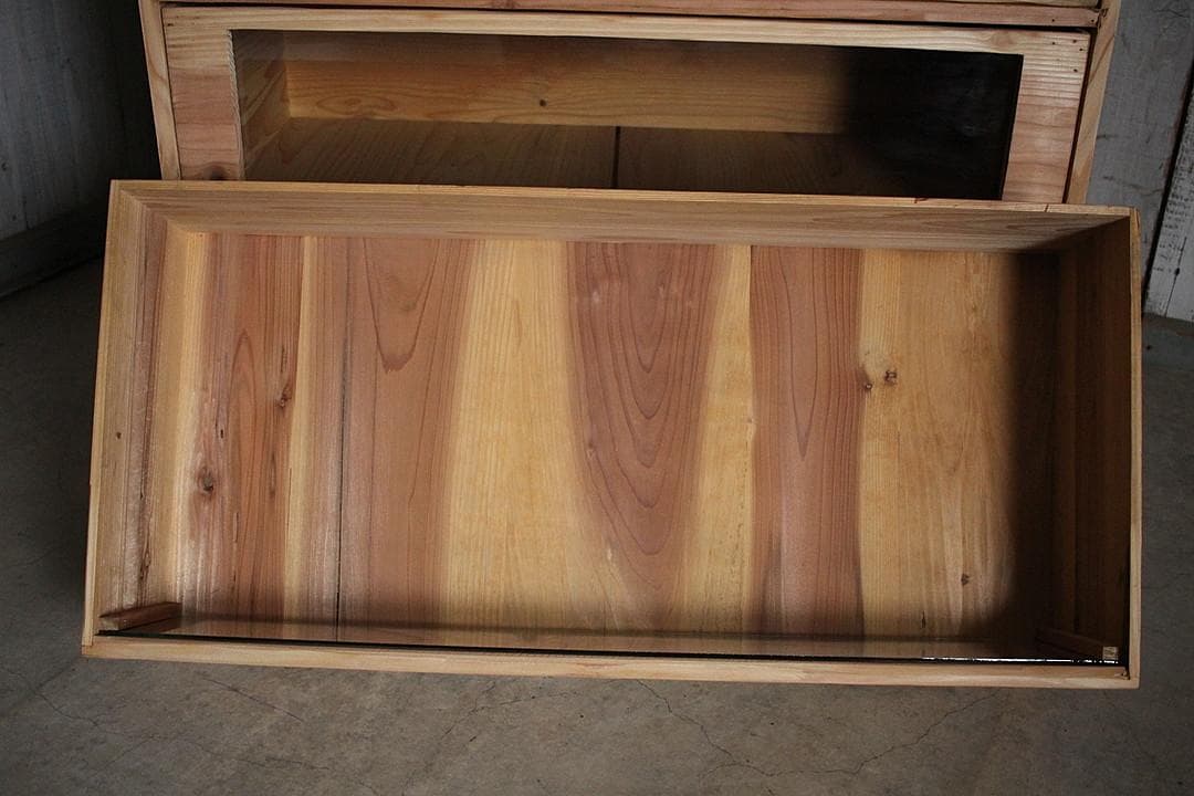 前面ガラスの引き出し4段　食器棚　シャツケース　収納棚　古家具