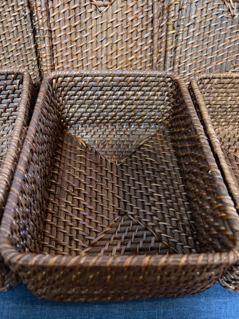 ニトリ　ラタン　バスケット　ブラウン　3個セット　収納　蓋あり　かご