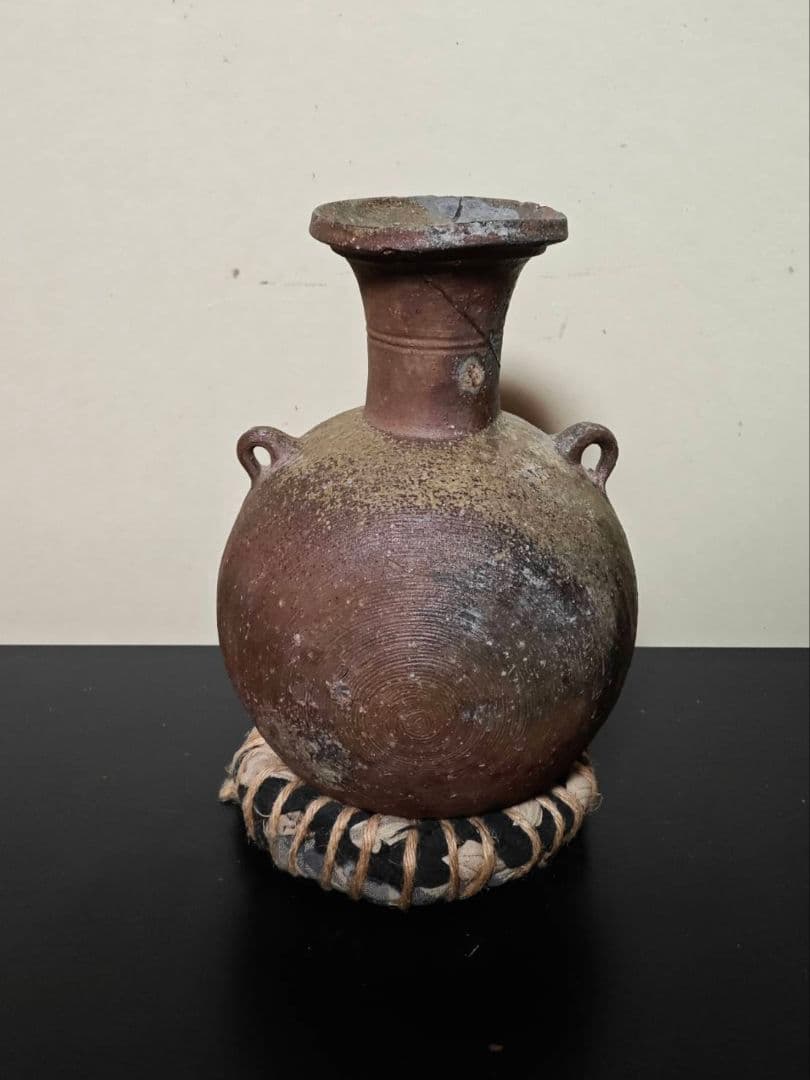 【３月２２日まで限定価格】赤上がりの須恵器フラスコ瓶　珍品稀品　古美術　花呼ぶ器