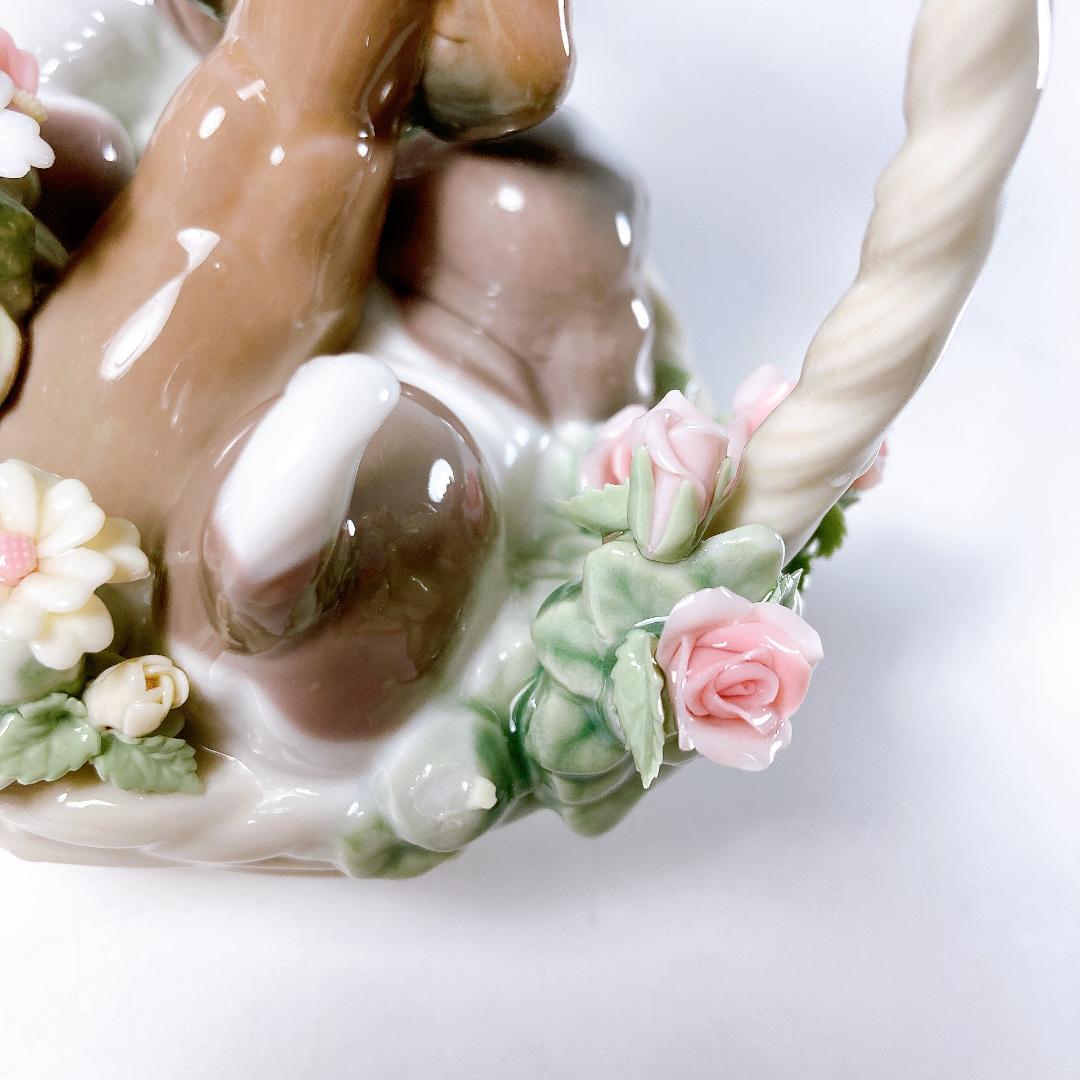 【絶版】リヤドロ 三つ子の子犬　　花・かご・子犬・犬・バスケット　|1506|