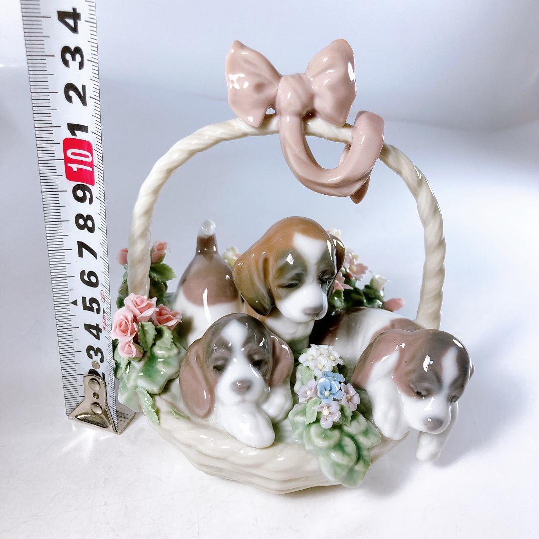 【絶版】リヤドロ 三つ子の子犬　　花・かご・子犬・犬・バスケット　|1506|