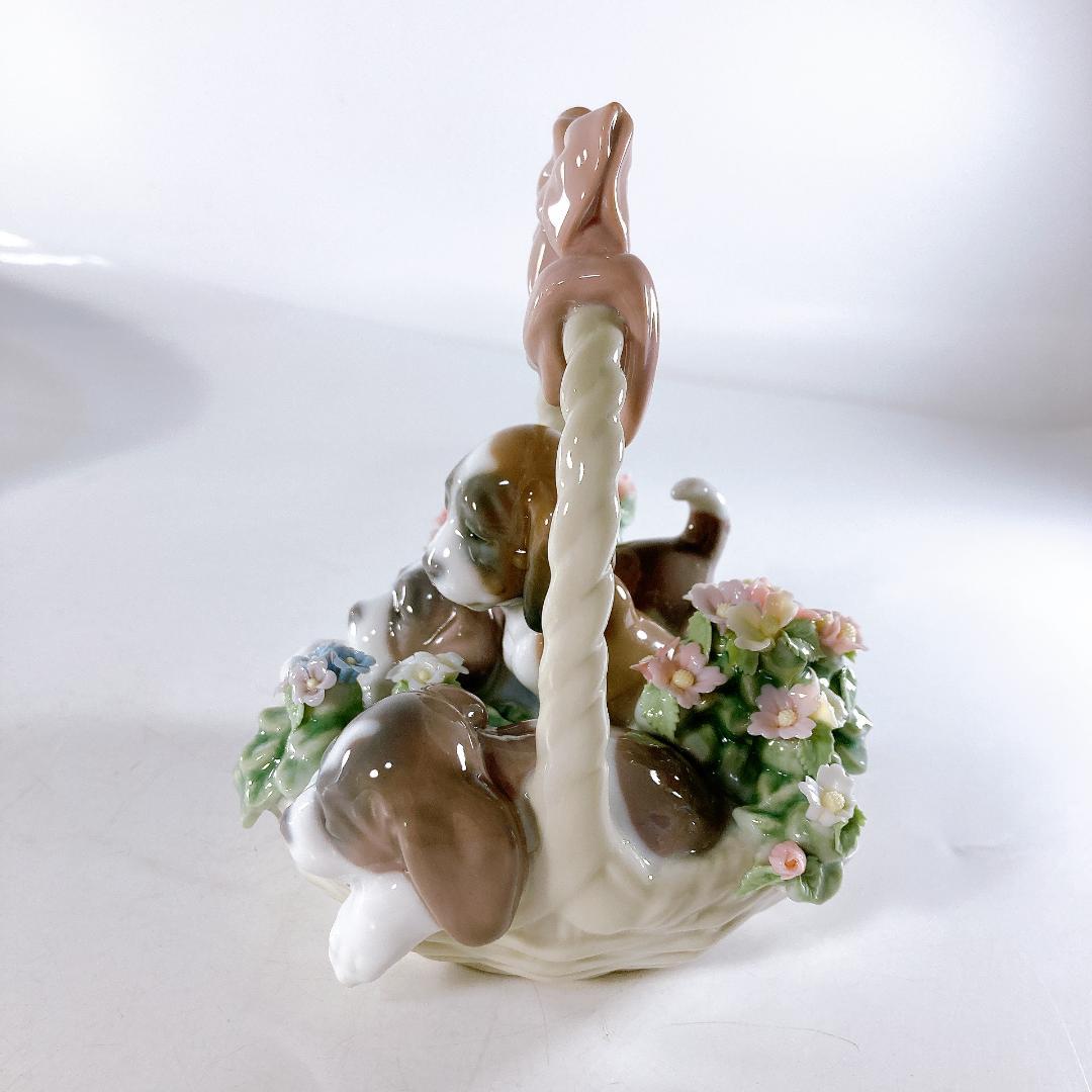 【絶版】リヤドロ 三つ子の子犬　　花・かご・子犬・犬・バスケット　|1506|