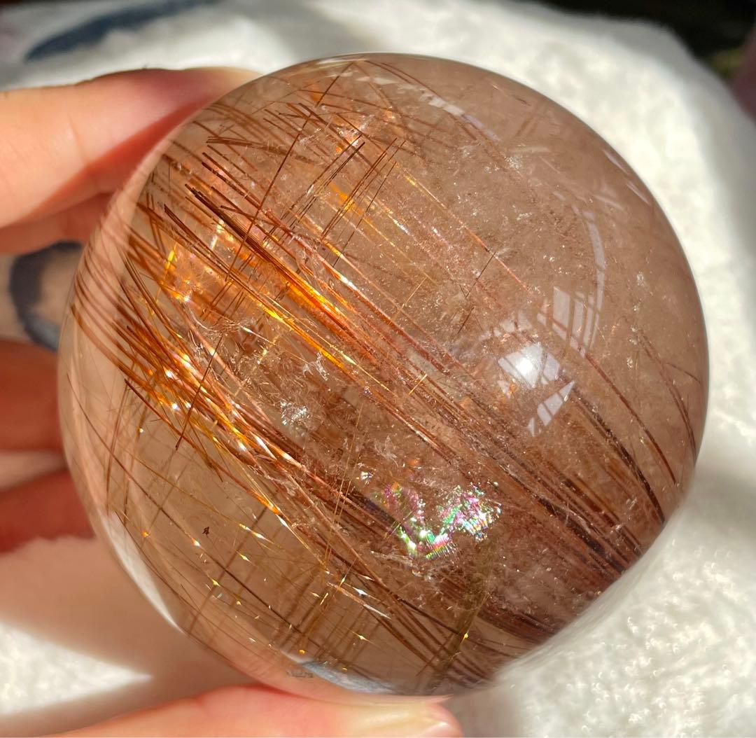 虹入コッパールチルクォーツ クリスタル 水晶スフィア 丸玉 レインボー アイリス