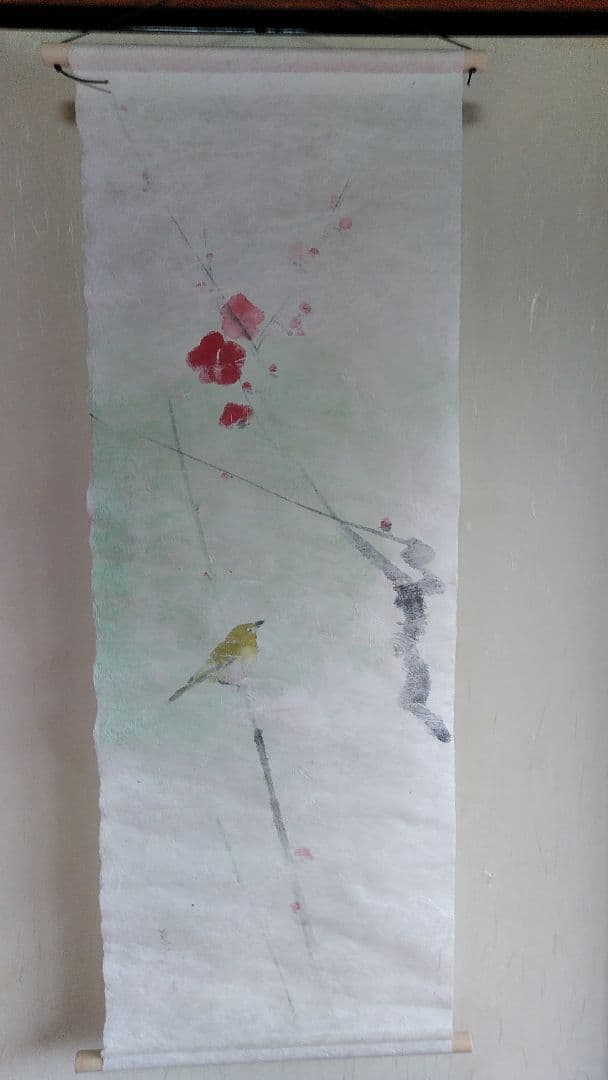 手描き和紙タペストリー(梅/メジロ)