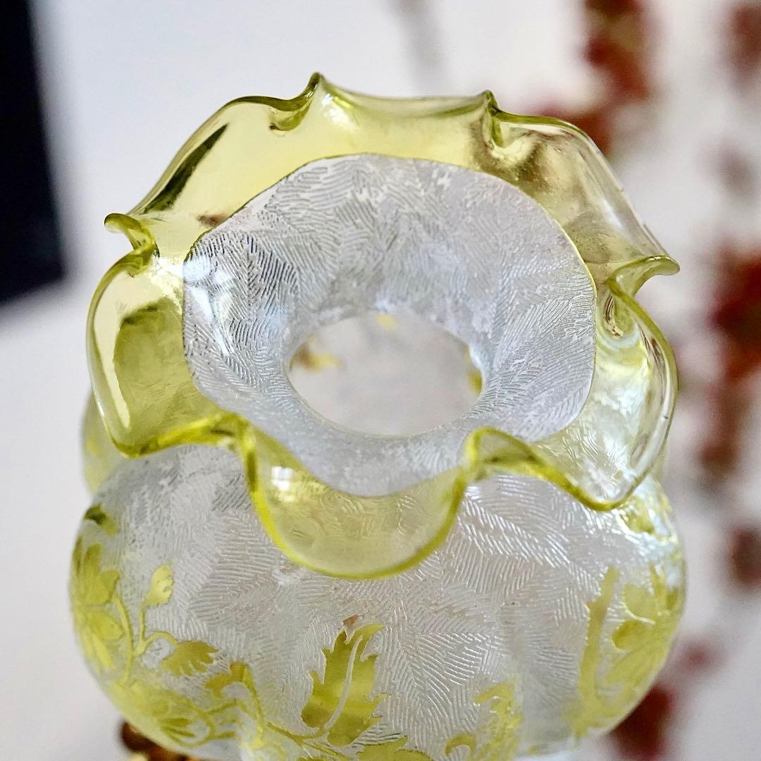 オールドバカラBACCARAT★真鍮台座 花瓶★極美品★希少★アシッドエッチング