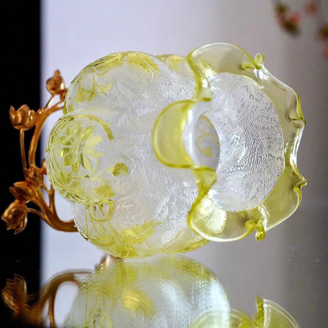 オールドバカラBACCARAT★真鍮台座 花瓶★極美品★希少★アシッドエッチング