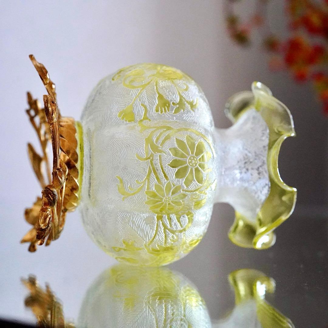 オールドバカラBACCARAT★真鍮台座 花瓶★極美品★希少★アシッドエッチング