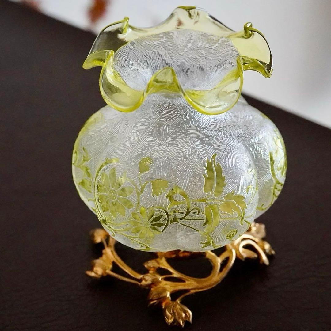 オールドバカラBACCARAT★真鍮台座 花瓶★極美品★希少★アシッドエッチング