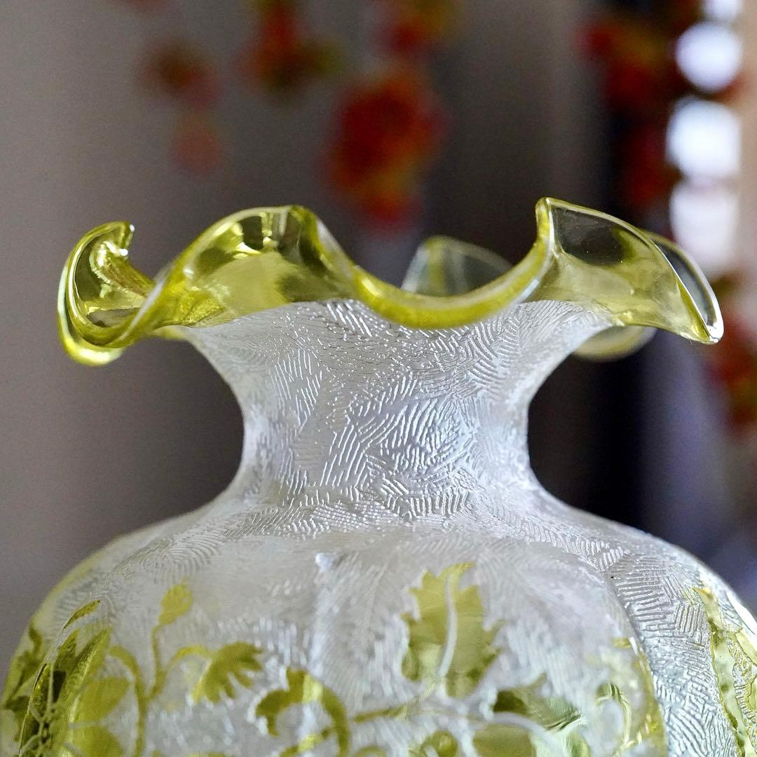 オールドバカラBACCARAT★真鍮台座 花瓶★極美品★希少★アシッドエッチング