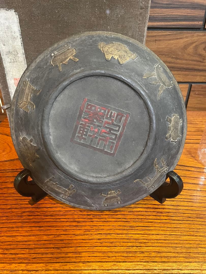 唐墨　飾り皿　中国　細密画　古い硯　書道