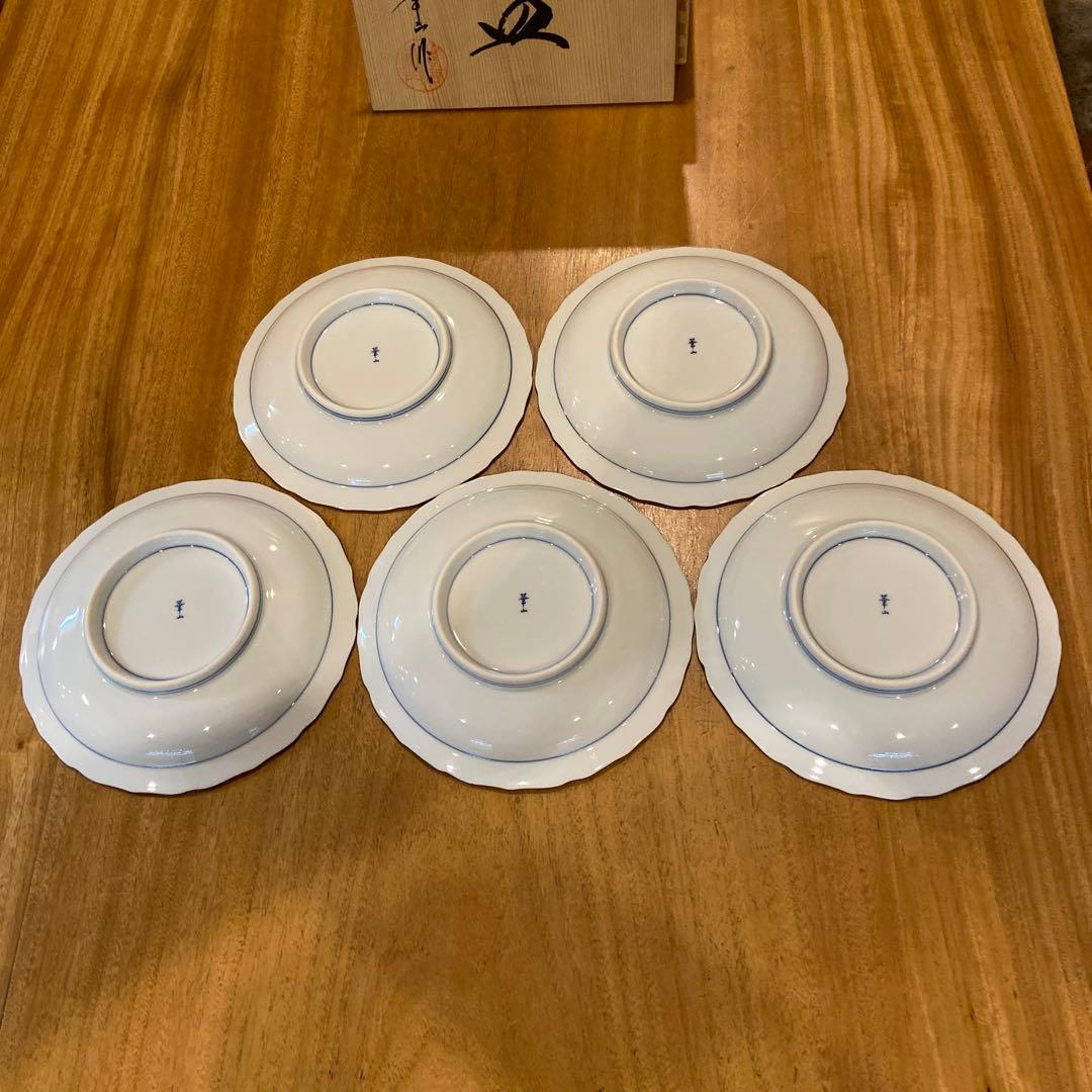 ■有田焼 華山 桐絵 和皿 5枚 共箱 18㎝ 銘々皿 中皿 萬右衛門