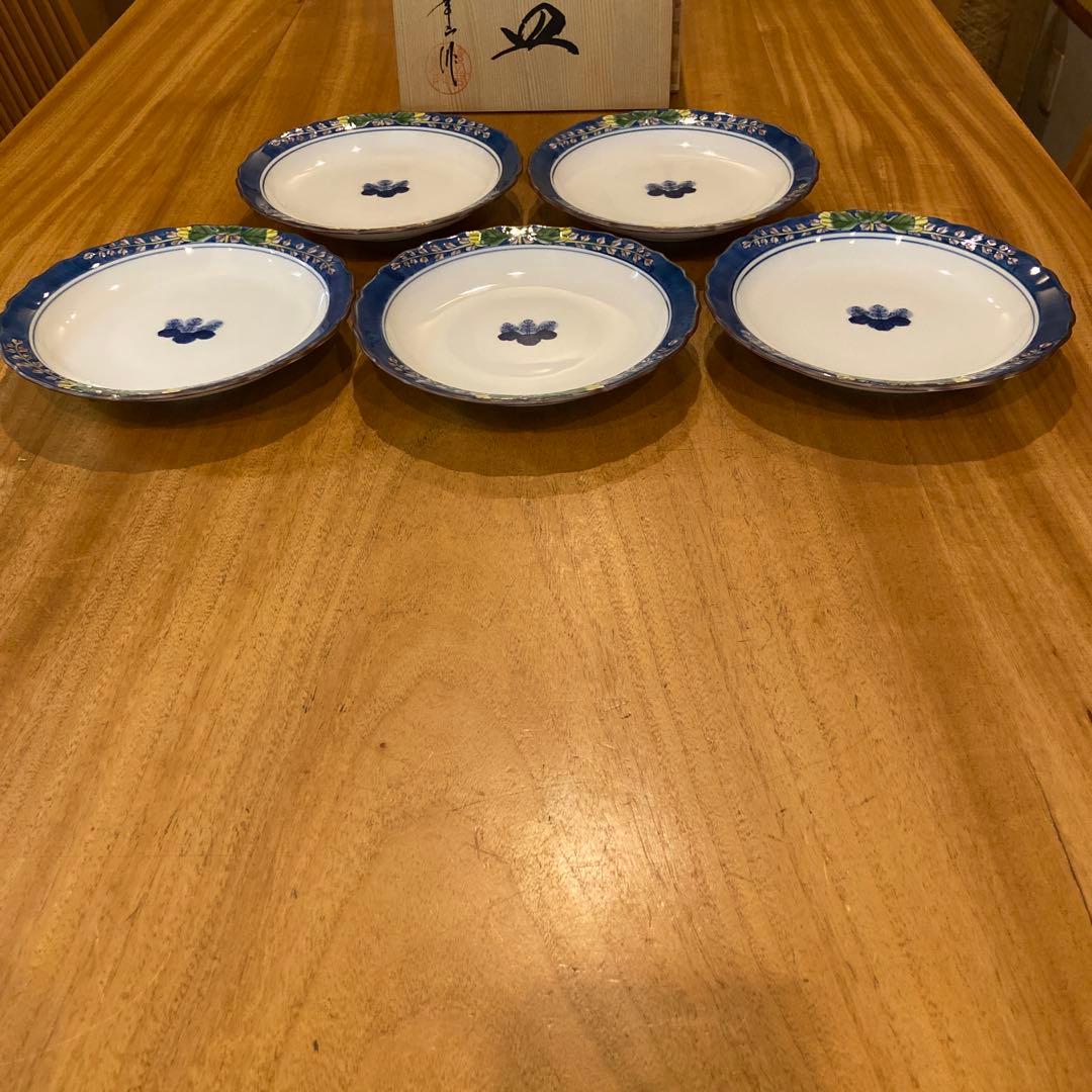 ■有田焼 華山 桐絵 和皿 5枚 共箱 18㎝ 銘々皿 中皿 萬右衛門