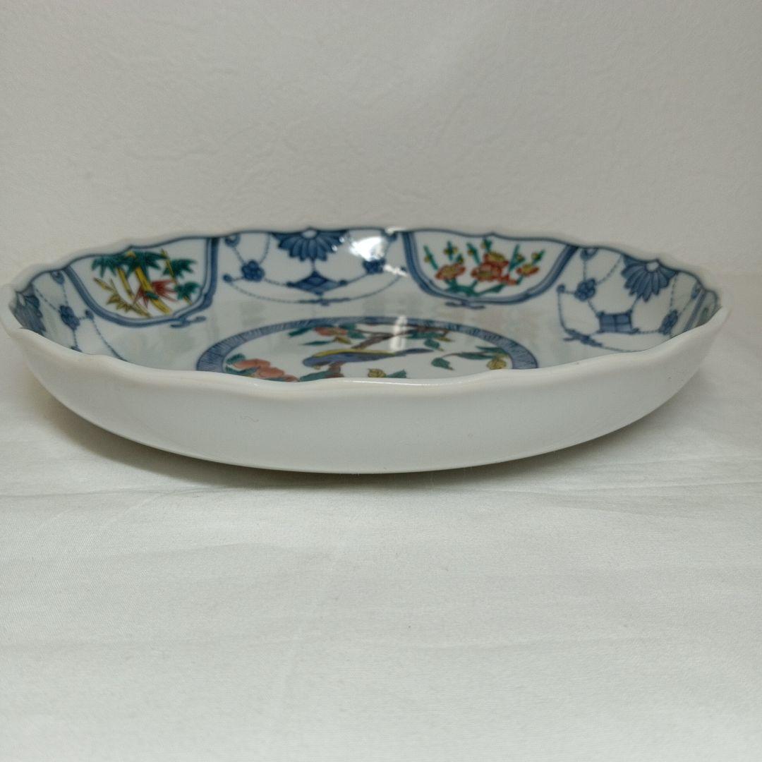 九谷焼 青郊窯 染付瓔珞紋花鳥 煮物皿 深皿　　 5枚セット