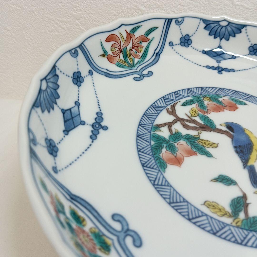 九谷焼 青郊窯 染付瓔珞紋花鳥 煮物皿 深皿　　 5枚セット